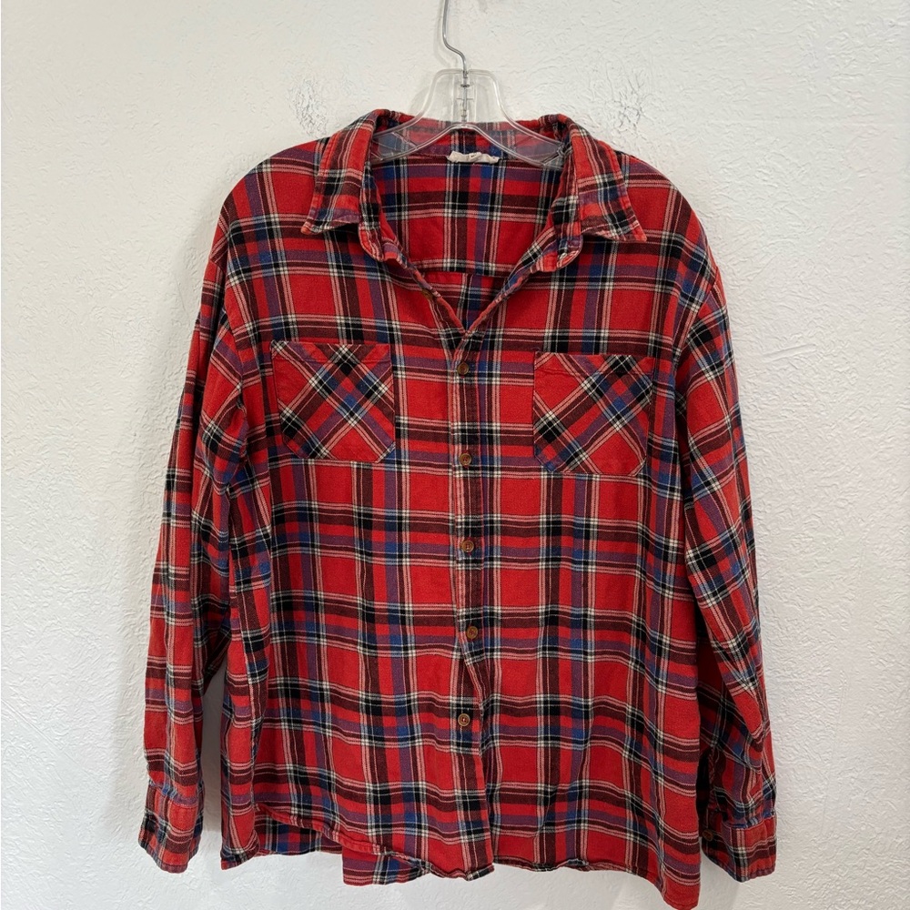 Easel Red Plaid Oversized Flannel Shirt